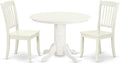 East West Furniture SHDA3-LWH-W 3 Piece Kitchen Table Set for Small Spaces Contains a Round Dining Table with Pedestal and 2 Dining Room Chairs, 42x42 Inch, Linen White