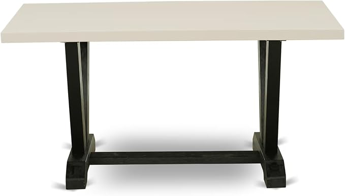 East West Furniture V626VE650-5 5 Piece Dining Set Includes a Rectangle Dining Room Table with V-Legs and 4 Dark Gotham Linen Fabric Parson Chairs, 36x60 Inch, Multi-Color
