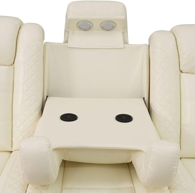 Electric Power Recliner Chair/Loveseat/Sofa Living Room, Comfy Home Theater Breathing Leather Seating with USB 2.0 Charging Ports, LED Light Strips, Fold-Down Table & Cupholders (White-2)