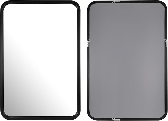 WallBeyond 24x36 Inch Wood Mirror for Bathroom, Wooden Frame Wall Mirror Farmhouse Wall Mounted Rectangle Mirror for Vanity (Horizontal/Vertical Black Color)