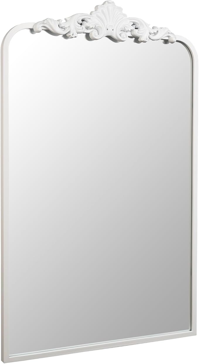 Ruomeng Traditional Wall Mirror, White Bathroom Mirror Baroque Inspired Wall Décor, Framed Mirror for Vanity Entryway and Living Room, 19” x 30.5”
