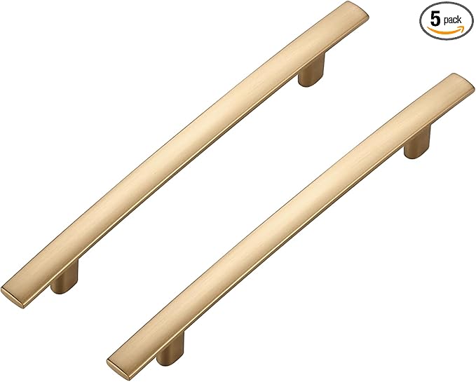 5 Pack Cabinet Handles 5" Hole Center - Curved Cabinet Pulls Champagne Bronze Drawer Pulls for Kitchen Cupboard Solid Handles for Dresser Drawer Arch Closet Hardware