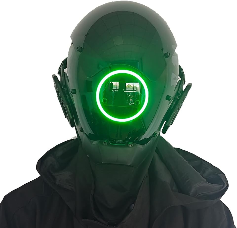 KYEDAY Punk Mask Cosplay for Men, LED Round Light Mask for Women Cosplay Halloween Fit Party Music Festival Accessories
