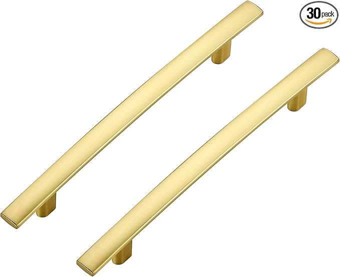 30 Pack Cabinet Handles 5" Hole Center - Curved Cabinet Pulls Brushed Brass Drawer Pulls for Kitchen Cupboard Solid Handles for Dresser Drawer Arch Closet Hardware