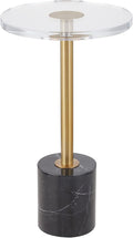 LIKENOW Furniture Acrylic Side Table,Clear Small Round End Table for Living Room,Bedroom,Office | Modern Nightstand with Marble Base,Gold Post,Clear Top for Drink,Food,Snack,Assembly(Black)