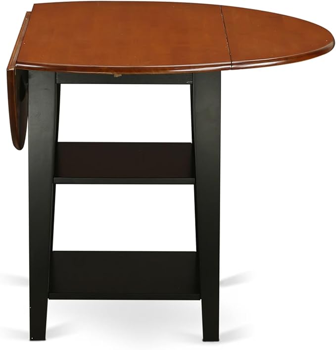 East West Furniture SUAN5-BCH-C 5 Piece Kitchen Table & Chairs Set Includes a Round Dining Table with Dropleaf & Shelves and 4 Linen Fabric Dining Room Chairs, 42x42 Inch, Black & Cherry