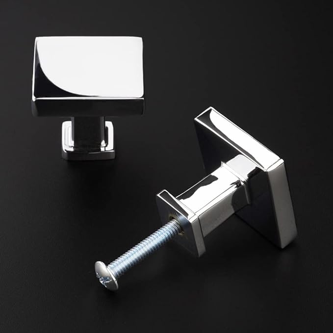 KOOFIZO 10 Pack Polished Chrome Cabinet Knobs Chrome Drawer Knobs K08 Square Single Hole Cabinet Pulls for Cabinets Drawer Dresser Cupboard Bedroom Closet Bathroom Vanity