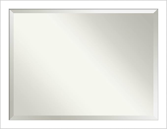 Amanti Art White Bathroom Mirror for Over Sink, 34x44 Wedge White Rectangle Vanity Mirror, X-Large Modern Contemporary Frame, Hangs Horizonally and Vertically, Bathroom Wall Decor, Beveled Edge