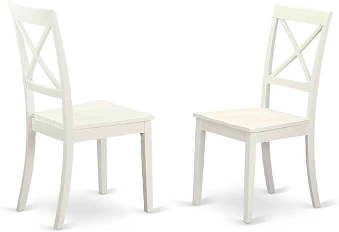 East West Furniture BOST3-WHI-W 3 Piece Kitchen Table Set for Small Spaces Contains a Round Dining Room Table and 2 Solid Wood Seat Chairs, 42x42 Inch, Linen White