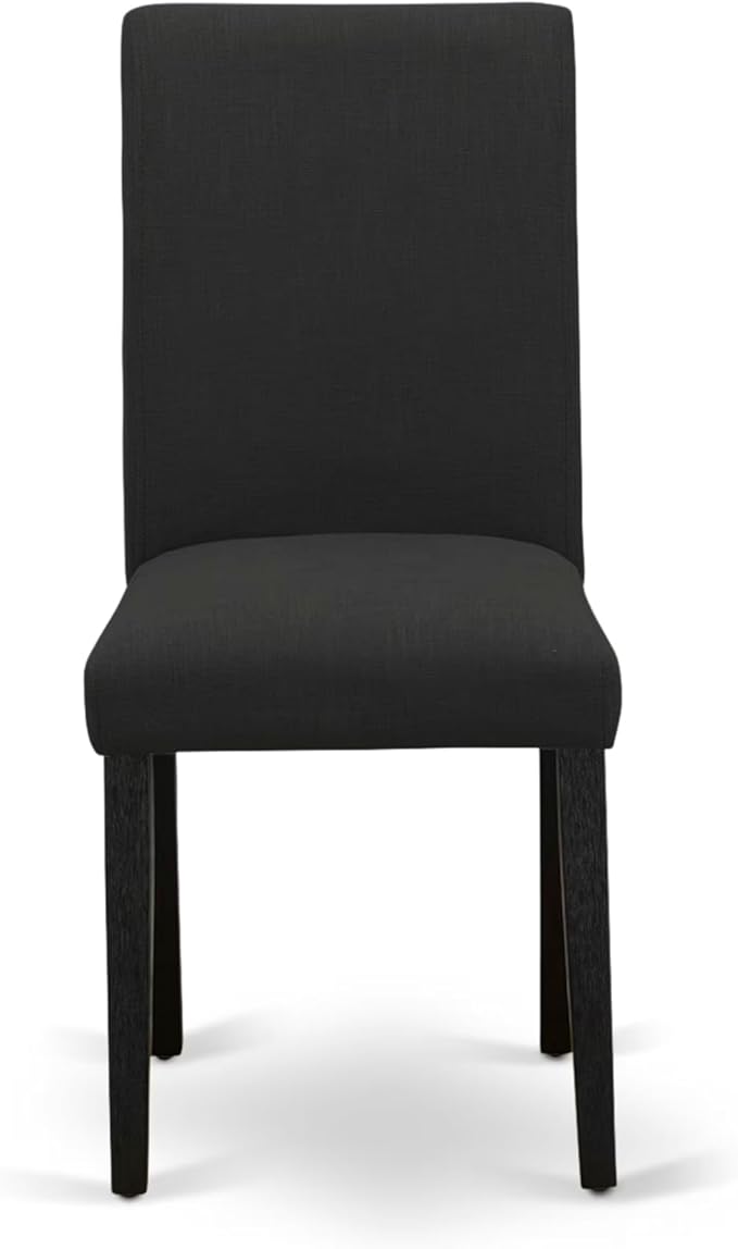 East West Furniture V627AB624-9 9 Piece Dining Table Set Includes a Rectangle Dining Room Table with V-Legs and 8 Black Color Linen Fabric Parsons Chairs, 40x72 Inch, Multi-Color