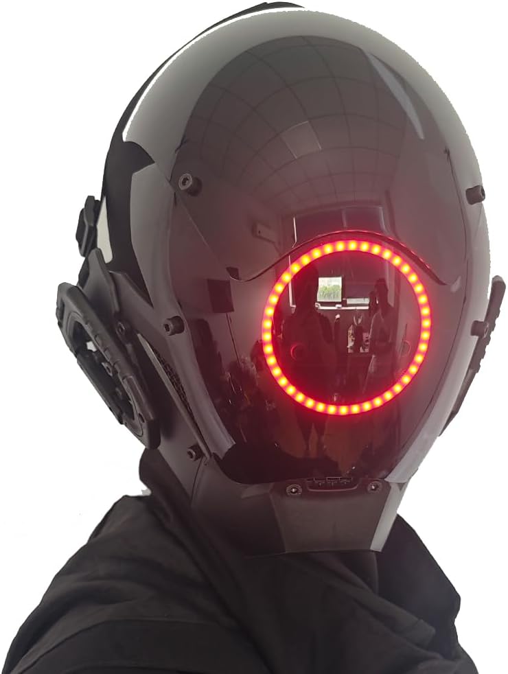 KYEDAY Punk Mask Cosplay for Men, LED Round Light Mask for Women Cosplay Halloween Fit Party Music Festival Accessories