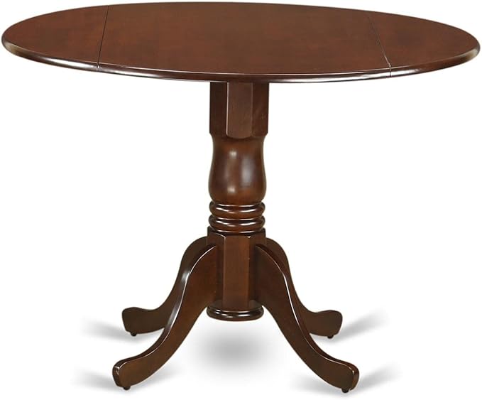 East West Furniture DLEN5-MAH-18 5 Piece Dining Room Furniture Set Includes a Round Dining Table with Dropleaf and 4 Dark Coffee Linen Fabric Upholstered Chairs, 42x42 Inch, Mahogany