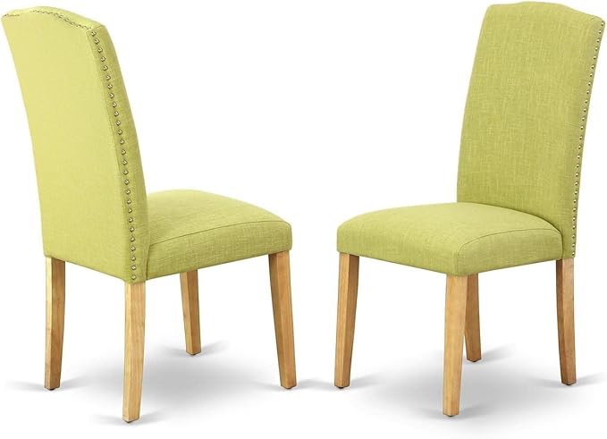 East West Furniture DLEN5-OAK-07 5 Piece Kitchen Table & Chairs Set Includes a Round Dining Table with Dropleaf and 4 Limelight Linen Fabric Parson Dining Chairs, 42x42 Inch, Oak