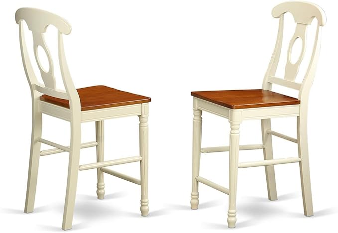 East West Furniture JAKE5-WHI-W 5 Piece Kitchen Counter Height Dining Table Set Includes a Round Wooden Table with Pedestal and 4 Dining Chairs, 36x36 Inch, Buttermilk & Cherry