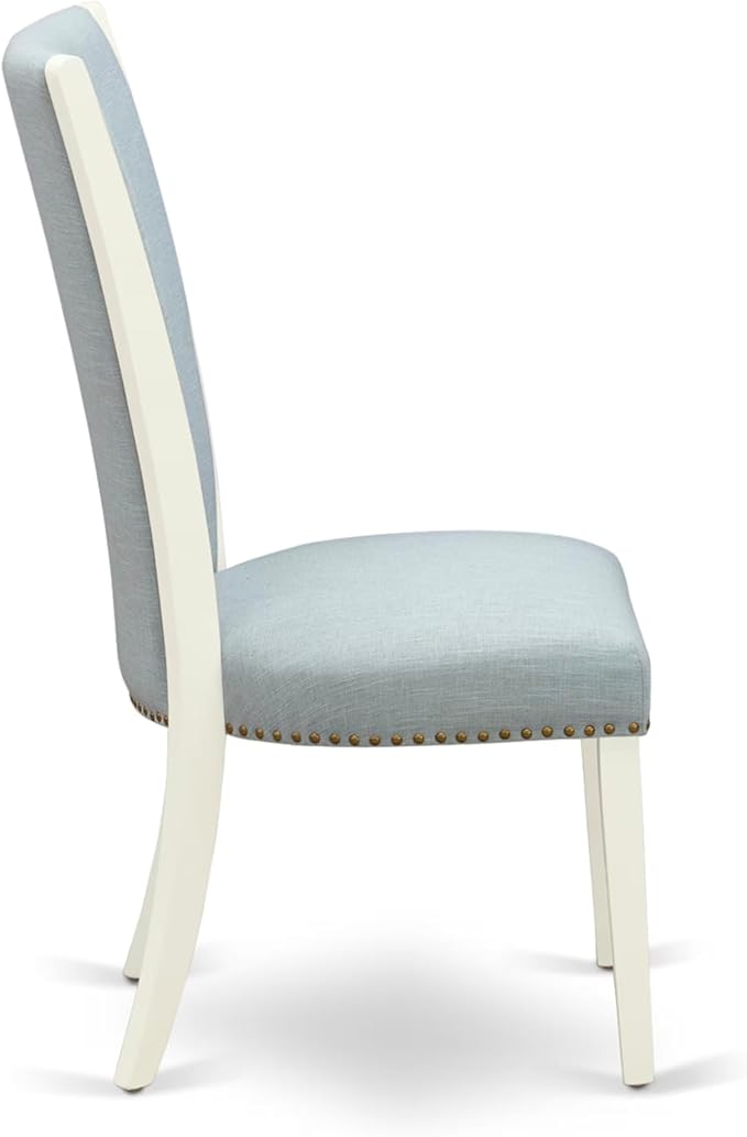 East West Furniture V097VE215-5 5 Piece Kitchen Table & Chairs Set Includes a Rectangle Dining Room Table with V-Legs and 4 Baby Blue Linen Fabric Parsons Chairs, 40x72 Inch, Multi-Color