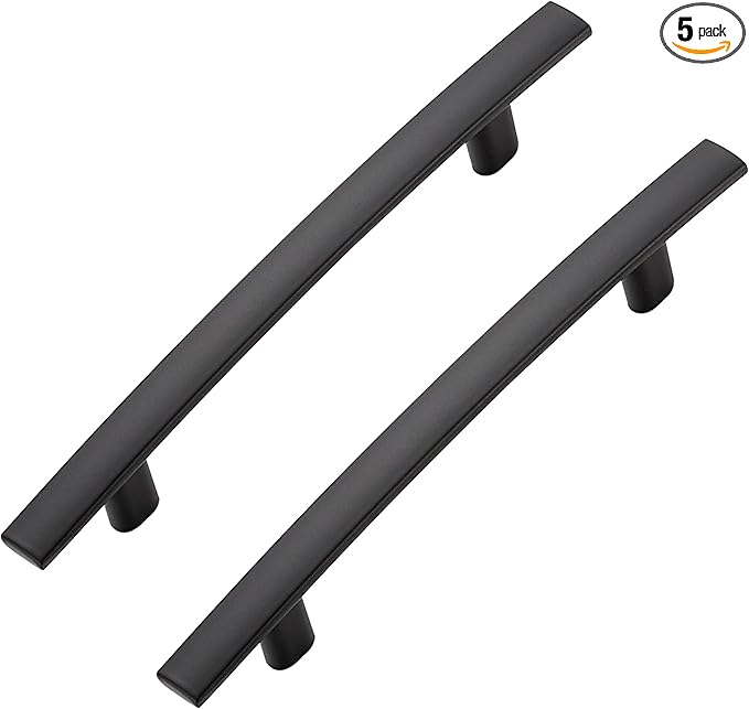 5 Pack Cabinet Handles 4" Hole Center - Curved Cabinet Pulls Black Drawer Pulls for Kitchen Cupboard Solid Hardware for Dresser Drawer Arch Hardware