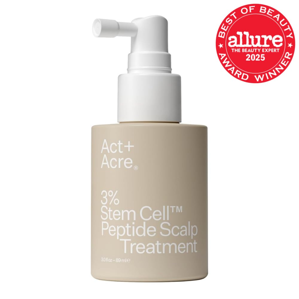Act+Acre Cold Processed 3% Stem Cell Peptide Treatment | Boosts Hair Density | Grape Stem Cells, Peptides + Caffeine | Vegan, Fragrance-Free | 3 Fl Oz