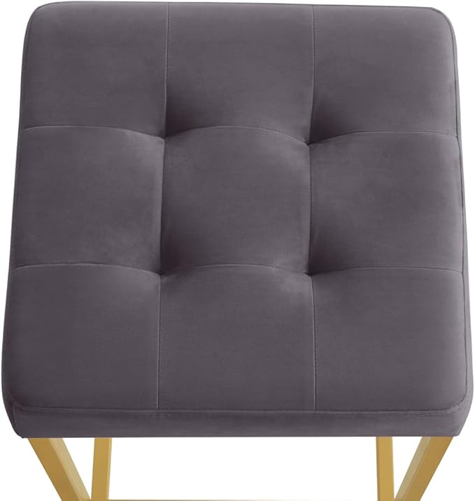 24KF Contemporary Counter Height Bar Stool Set of 2 for Kitchen Island, 26" H Velvet Padded Gold Barstool Bar Chair,5066-Dark Gray