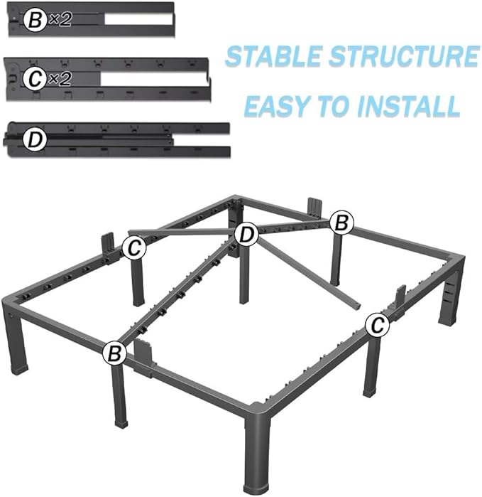 16 Inch California King Bed Frame with Rounded Corner and Headboard Hole Mattress Retainers 3500 LBS Metal Heavy Duty Steel Slats Support No Box Spring Needed Platform Noise Free Easy Assembly