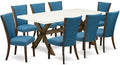 East West Furniture X727VE721-9 9 Piece Kitchen Table Set Includes a Rectangle Dining Table with X-Legs and 8 Blue Color Linen Fabric Parson Dining Chairs, 40x72 Inch, Multi-Color