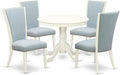 East West Furniture ANVE5-LWH-15 5 Piece Dining Room Furniture Set Includes a Round Kitchen Table with Pedestal and 4 Baby Blue Linen Fabric Parson Dining Chairs, 36x36 Inch, Linen White