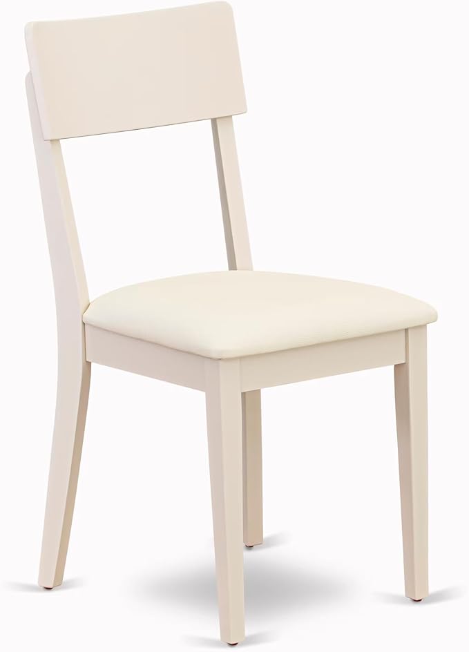 East West Furniture HLAD5-LWH-LC 5 Piece Dinette Set for 4 Includes a Round Dining Table with Pedestal and 4 Faux Leather Dining Room Chairs, 42x42 Inch, Linen White