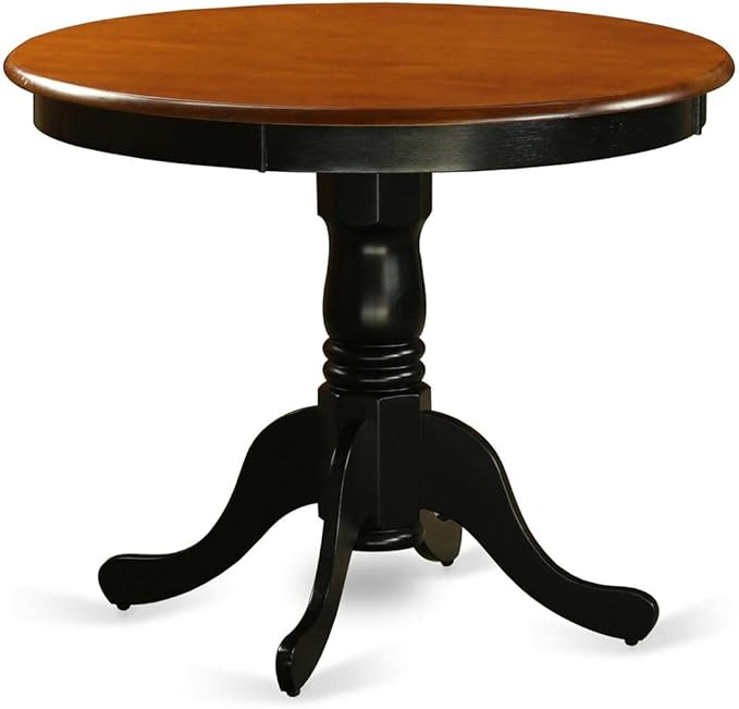 East West Furniture ANTI3-BLK-W 3 Piece Kitchen Table & Chairs Set Contains a Round Dining Room Table with Pedestal and 2 Solid Wood Seat Chairs, 36x36 Inch, Black & Cherry