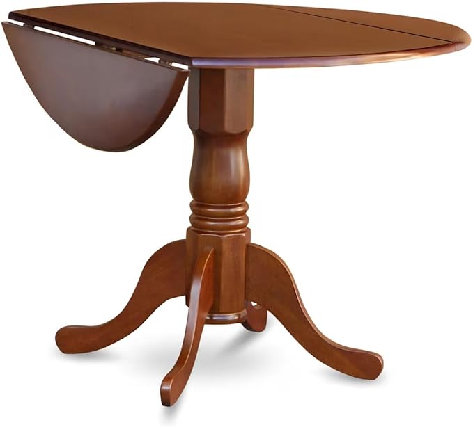 East West Furniture DLAV5-SBR-W 5 Piece Kitchen Table & Chairs Set Includes a Round Dining Room Table with Dropleaf and 4 Dining Chairs, 42x42 Inch, Saddle Brown