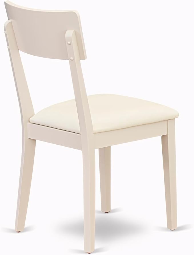 East West Furniture HLAD5-LWH-LC 5 Piece Dinette Set for 4 Includes a Round Dining Table with Pedestal and 4 Faux Leather Dining Room Chairs, 42x42 Inch, Linen White