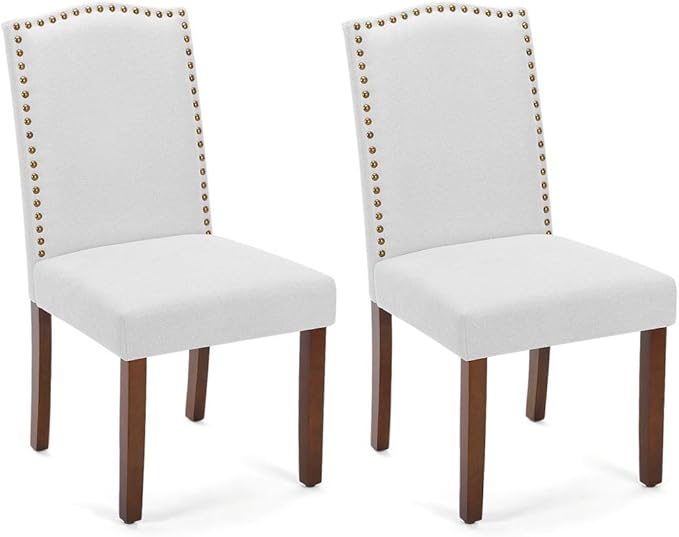 Kitchen Chairs Set of 2 Modern Upholstered Fabric Seat with Nailhead Trim and Ergonomic Lumbar Support for Living Room and Rustic Farmhouse Dining Area, Grey