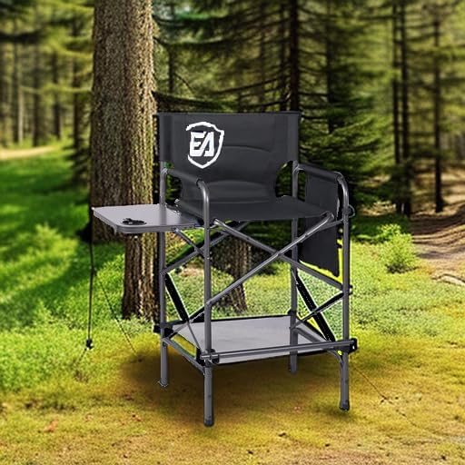 EVER ADVANCED 30.7" Seat Height Directors Chair for Makeup Artist with Side Table Easy Get in Out for Elderly Tall Camping Chair Supports 350lbs Black