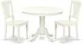 East West Furniture HLAV3-LWH-W 3 Piece Kitchen Table Set for Small Spaces Contains a Round Dining Room Table with Pedestal and 2 Dining Chairs, 42x42 Inch, Linen White