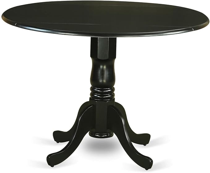 East West Furniture DLAB5-BLK-73 5 Piece Dining Table Set for 4 Includes a Round Kitchen Table with Dropleaf and 4 Eggnog Faux Leather Upholstered Chairs, 42x42 Inch, Black