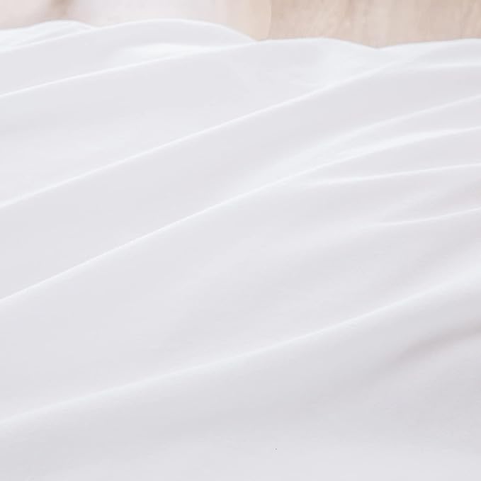 BESTOUCH Duvet Cover Set 100% Washed Cotton Linen Feel Super Soft Comfortable Chic Lightweight 3 PCs Home Bedding Set Solid Bright White Queen
