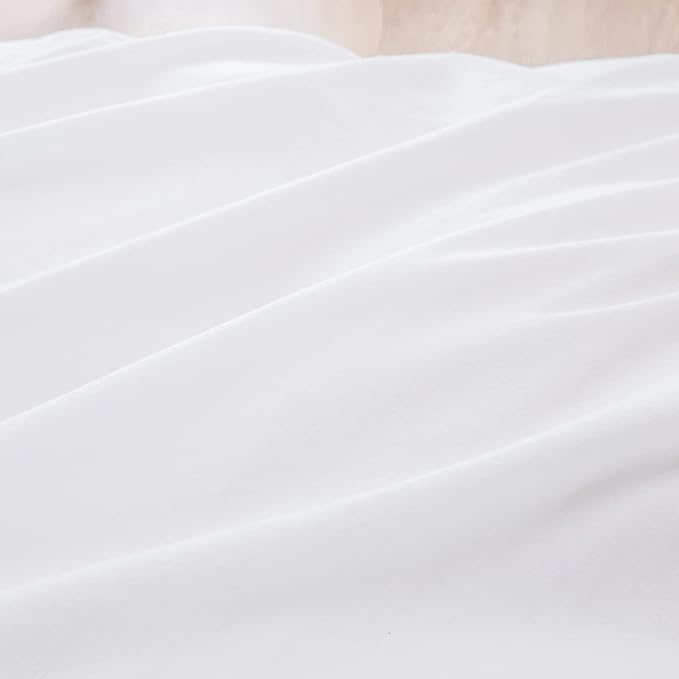 BESTOUCH Duvet Cover Set 100% Washed Cotton Linen Feel Super Soft Comfortable Chic Lightweight 3 PCs Home Bedding Set Solid Bright White Super King