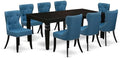 East West Furniture LGSI9-BLK-21 9 Piece Dining Table Set Includes a Rectangle Dining Room Table with Butterfly Leaf and 8 Blue Linen Fabric Upholstered Chairs, 42x84 Inch, Black