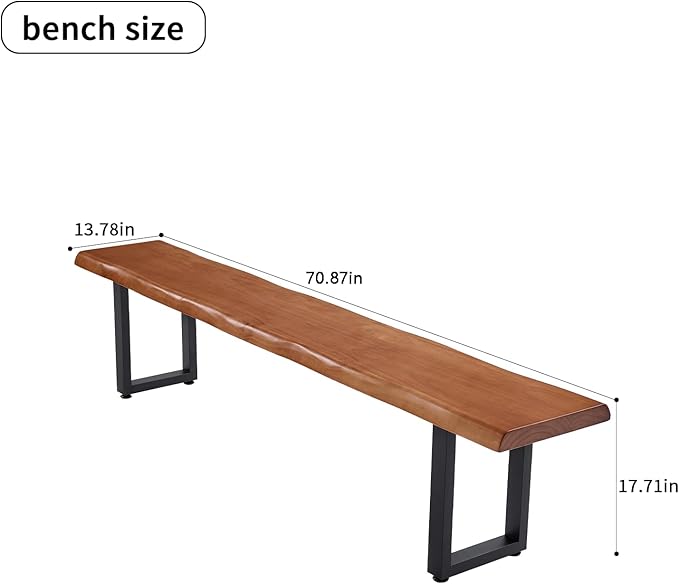 Brown Bench Wooden Long Bench with Metal Legs for Office Restaurant Living Room Meeting Room Indoor Seating Multiple （tan bench70.87in）
