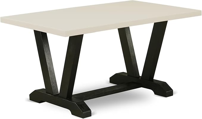 East West Furniture V626DR124-5 5 Piece Dining Table Set for 4 Includes a Rectangle Kitchen Table with V-Legs and 4 Black Color Linen Fabric Parson Dining Chairs, 36x60 Inch, Multi-Color