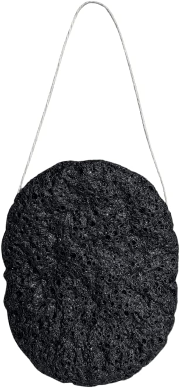 Wildpier Beauty Bamboo Charcoal Konjac Sponge, Natural Luxury Facial Exfoliator, Face Scrubber, Makeup Remover, Plant Based Gentle Cleansing for Sensitive Skin, Removes Dead Skin Cells, Black