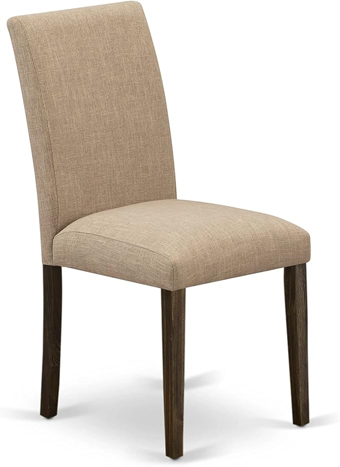 East West Furniture X727AB747-9 9 Piece Dining Set Includes a Rectangle Dining Room Table with X-Legs and 8 Light Sable Linen Fabric Upholstered Parson Chairs, 40x72 Inch, Multi-Color