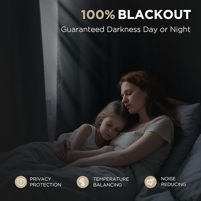 Joydeco 100% Blackout Curtains for Bedroom - Natural Linen Curtains 37" W x 90" L, Thermal Insulated 2 Panels White Light Blocking Drapes, Rod Pocket & Back Tabs, Darkening Privacy for Living Room