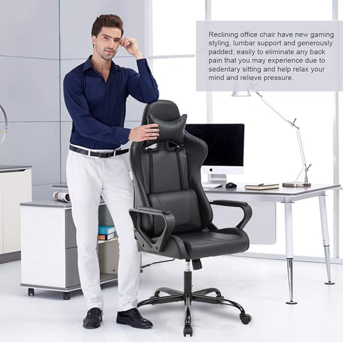 BestOffice Gaming Chair Office Chair Ergonomic Desk Chair Racing Style Gaming Chair with Lumbar Support, Swivel Rolling Base, and Comfortable Padded Seat for Women and Men