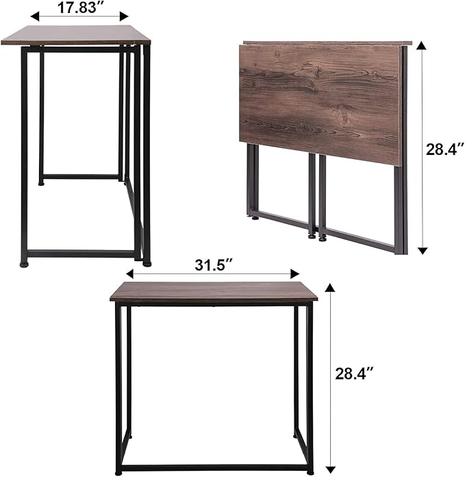 Leopard Outdoor Products Folding Computer Desk for Small Spaces, Space-Saving Home Office Foldable Computer Laptop Writing Desk, Compact Study Reading Table (Dark Brown)