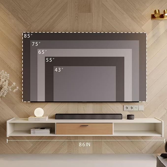 86'' Floating TV Stand,Wall Mounted TV Console,Floating TV Cabinet,Under TV Shelf for Bedroom Living Room(Walnut)