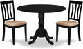 East West Furniture DLAN3-BLK-C 3 Piece Dining Table Set for Small Spaces Contains a Round Dining Room Table with Dropleaf and 2 Linen Fabric Upholstered Chairs, 42x42 Inch, Black