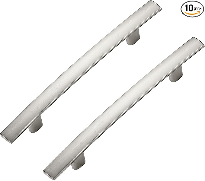 10 Pack Cabinet Handles 3.75" Hole Center - Curved Cabinet Pulls Brushed Nickel Drawer Pulls for Kitchen Cupboard Solid Hardware for Dresser Drawer Arch Hardware