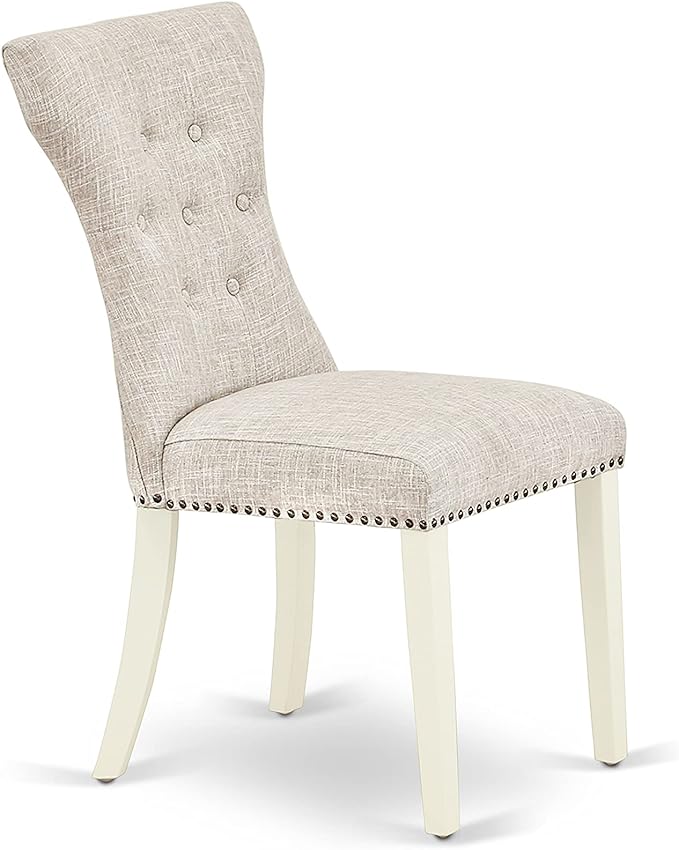 East West Furniture HLGA5-LWH-35 5 Piece Dining Table Set Includes a Round Dining Room Table with Pedestal and 4 Doeskin Linen Fabric Parsons Chairs, 42x42 Inch, Linen White