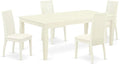 East West Furniture LGIP5-LWH-C 5 Piece Dinette Set for 4 Includes a Rectangle Dining Table with Butterfly Leaf and 4 Linen Fabric Dining Room Chairs, 42x84 Inch, Linen White