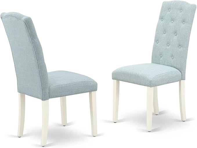 East West Furniture X027CE215-7 7 Piece Dining Room Table Set Consist of a Rectangle Kitchen Table with X-Legs and 6 Baby Blue Linen Fabric Parson Dining Chairs, 40x72 Inch, Multi-Color