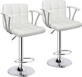 Bar Stools Set of 2,Armrest Adjustable Swivel Barstools with Back,Double Needle PU Leather Counter Height Bar Stools for Kitchen Island, White